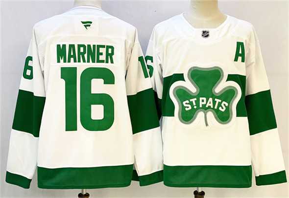 Men%27s Toronto Maple Leafs #16 Mitchell Marner White Green 2024-25 With A Patch Stitched Jersey->toronto maple leafs->NHL Jersey